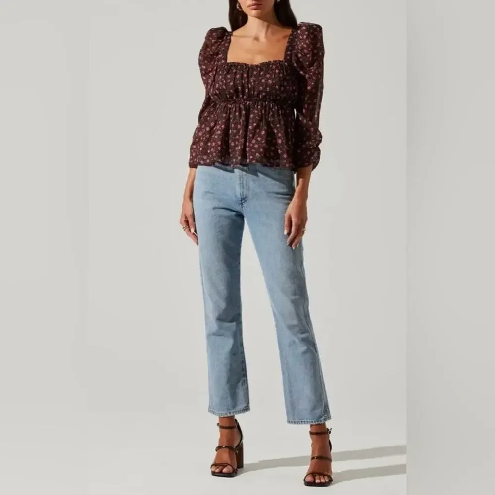 NWT New ASTR The Label Floral Print Smocked Babydoll Top Size L - Picture 4 of 12